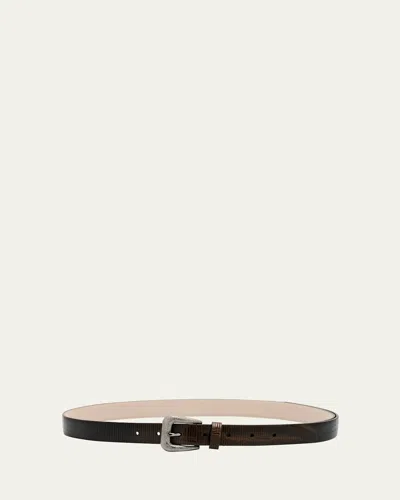 Brunello Cucinelli Lizard-effect Leather Buckle Western Belt In Brown