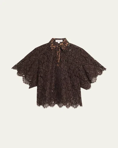 Michael Kors Collection Floral Lace Button-up Shirt In Brown