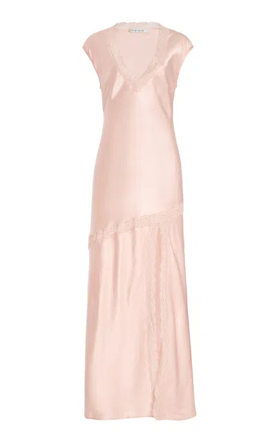 Third Form Exclusive Lace-detailed Crushed-satin Maxi Slip Dress In Pink