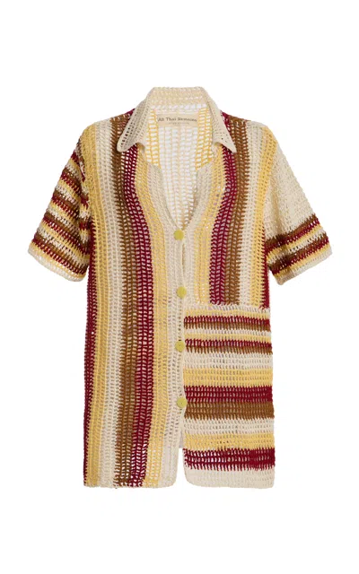 All That Remains Exclusive Floyd Crocheted Cotton Mini Shirt Dress In Brown