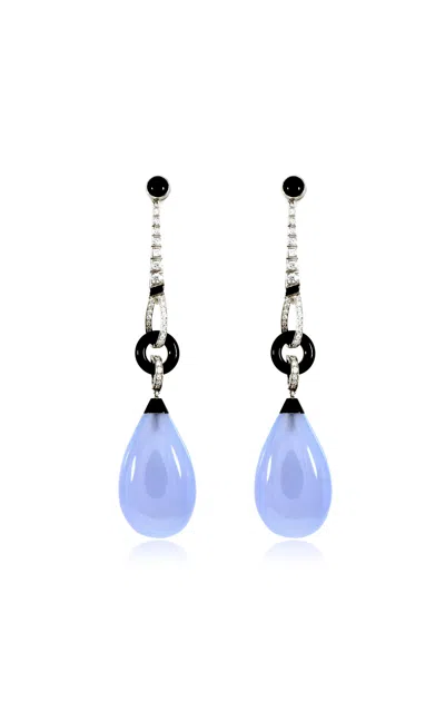 Stephen Russell Platinum Onyx Diamond And Chalcedony Briolette Earrings