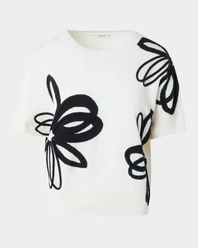 Akris Punto Daisy Intarsia Knit Short Sleeve Virgin Wool Sweater In White