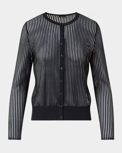 Akris Striped Sheer Cardigan In Black