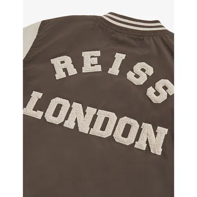 Reiss Mink Brown  Off White Arkan Colour-block Woven Bomber Jacket 3-9