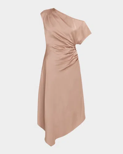 Aidan Mattox Draped One-shoulder Crepe Back Satin Midi Dress