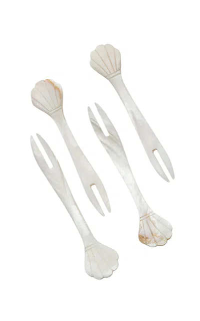 Gohar World Set-of-four Mother-of-pearl Seafood Picks In White