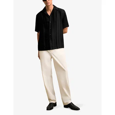 Reiss Mens Black Melba Jacquard-stripe Woven Shirt In Black