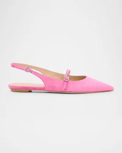 Stuart Weitzman Emilia Suede Mary Jane Slingback Ballerina Flats In Pink