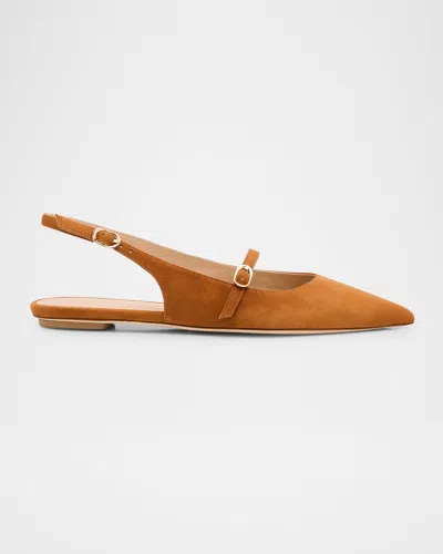 Stuart Weitzman Emilia Suede Mary Jane Slingback Ballerina Flats In Brown