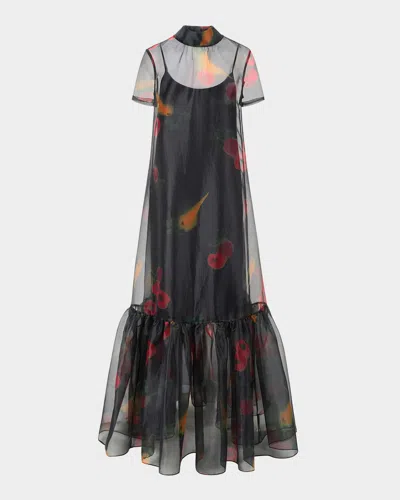 Staud Calluna Floral Sheer Maxi Dress In Black