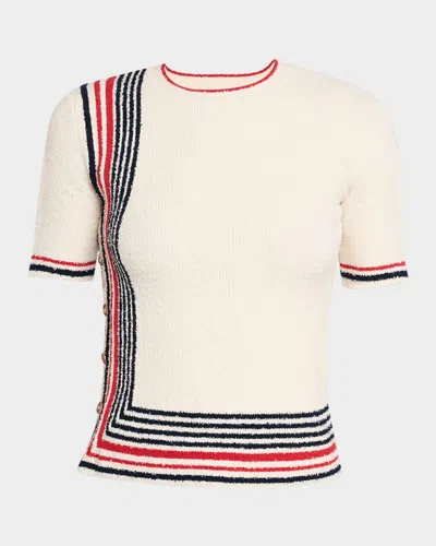 Rabanne Button-embellished Striped Cotton-blend Chenille Sweater In Gray