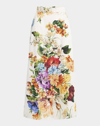 Dolce & Gabbana Floral Bouquet Creton A-line Midi Skirt In Multi