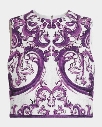 Dolce & Gabbana Majolica Boxy Crop Top In Purple