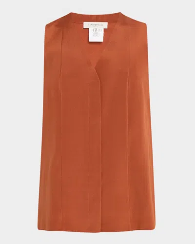 Lafayette 148 Sleeveless Organic Stretch Silk Blouse In Brown