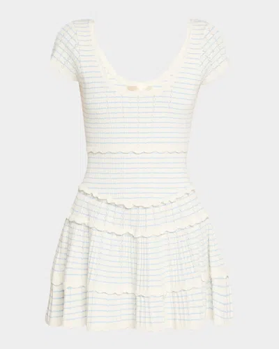 Loveshackfancy Elisavette Striped Stretch Pointelle Mini Dress In White