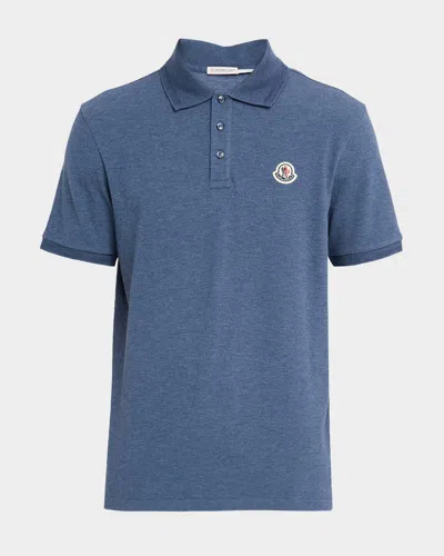 Moncler Blue Tricol-trimmed Pique Polo Shirt In Blue