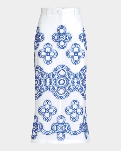 Silvia Tcherassi Layan Embroidered Midi Skirt In Blue