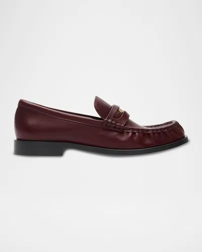 Burberry Cadet Grained Calf Leather Penny Loafers In Burgundy
