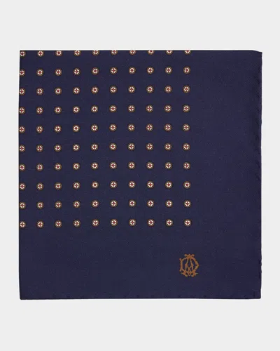 Dunhill Men's Medallion Mulberry Silk Pocket Square In Blue