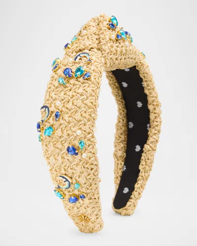 Lele Sadoughi Knotted Raffia Dolphin Embellished Headband In Gold