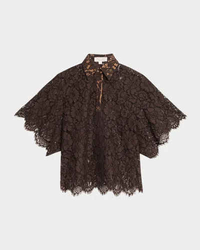 Michael Kors Collection Floral Lace Button-up Shirt In Brown