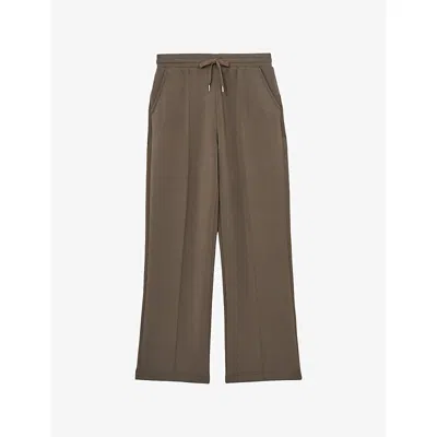 Reiss Womens Khaki Green Jemma Elasticated-waist Wide-leg Stretch-jersey Jogging Bottoms In Burgundy