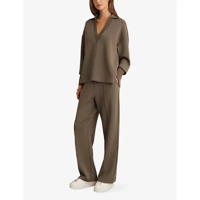 Reiss Womens Khaki Green Jemma Elasticated-waist Wide-leg Stretch-jersey Jogging Bottoms In Burgundy