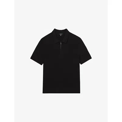 Reiss Mens Black Regis Half-zip Short-sleeve Stretch-woven Polo Xs In Blue