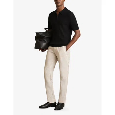 Reiss Mens Black Regis Half-zip Short-sleeve Stretch-woven Polo Xs In Blue