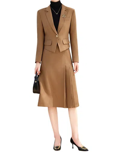 Bossy Chic 2pc Blazer & Skirt Set In Brown