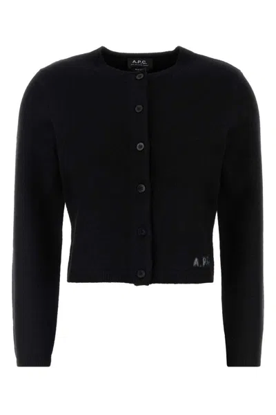 Apc Crew Neck Wool Cardigan Mila In Black