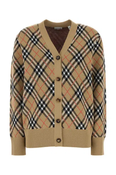 Burberry Check V-neck Cardigan In Wool And Mohair Blend In Neutral