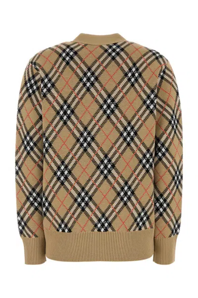 Burberry Check V-neck Cardigan In Wool And Mohair Blend In Neutral