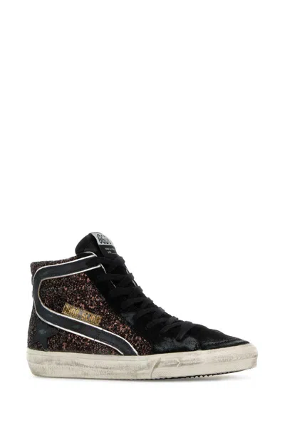 Golden Goose Deluxe Brand Women Slide Classic Suede High-top Sneakers With Glitter Inserts In Brown