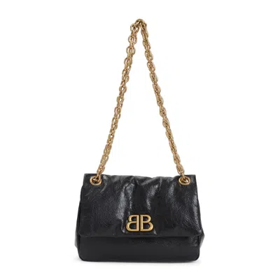 Balenciaga Calf Leather Shoulder Bag With Gold-tone Chain Strap In Black