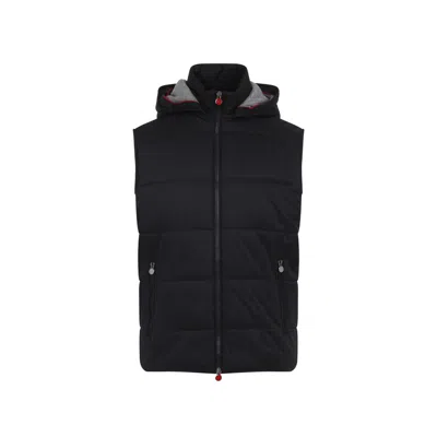 Kiton Hooded Quilted Jacket With Material Blend In Black