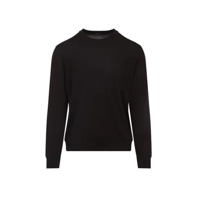 Kiton Cashmere-silk Blend Sweater With Classic Crew Neckline In Brown