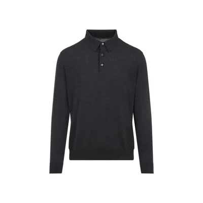 Kiton Long-sleeved Knitted Polo Shirt In Gray