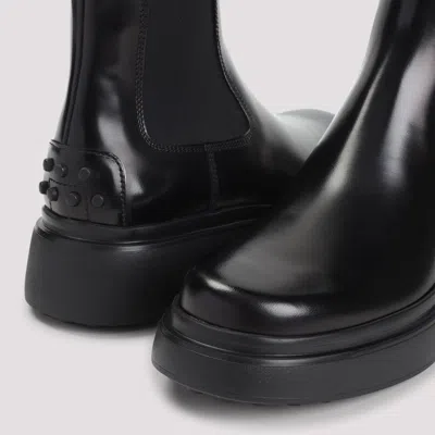 Tod's Black Leather Ankle Boots With Elastic Panels In Black