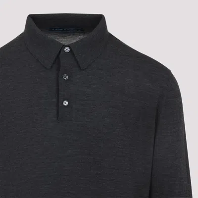 Kiton Long-sleeved Knitted Polo Shirt In Gray