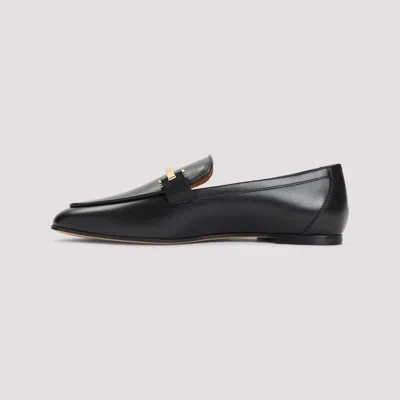 Tod's Black Calfskin Women's Loafers With Metallic Band In Black