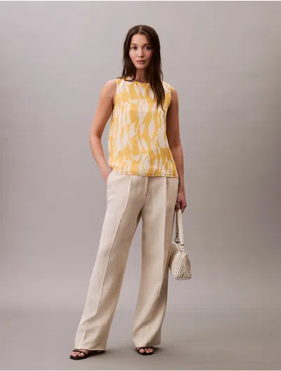 Calvin Klein Women's Printed Chiffon Sleeveless Shell In Yellow