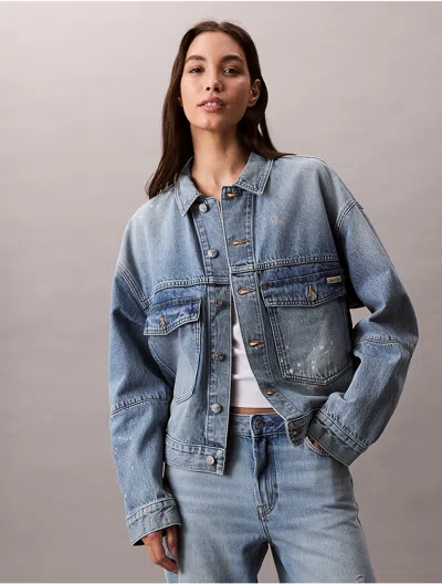 Calvin Klein Jeans Est.1978 Calvin Klein Women's Distressed Denim Jacket In Blue