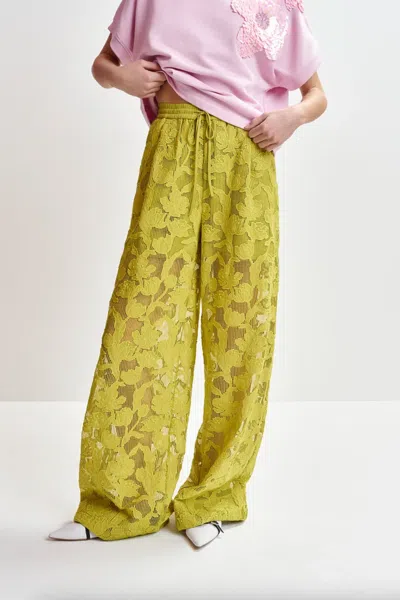 Essentiel Antwerp Henim Wide-leg Pants In Yellow In Green