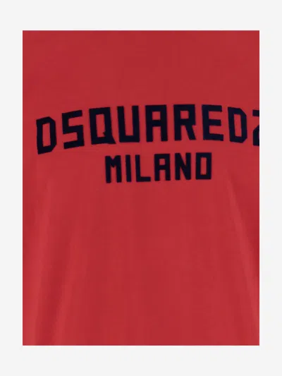 Dsquared2 Red Crewneck T-shirt With Logo Lettering On The Front In Red