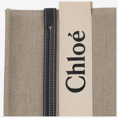 Chloé Linen Shoulder Bag With Logo Print. This Bag Is Made With Lower Environmental Impact Material