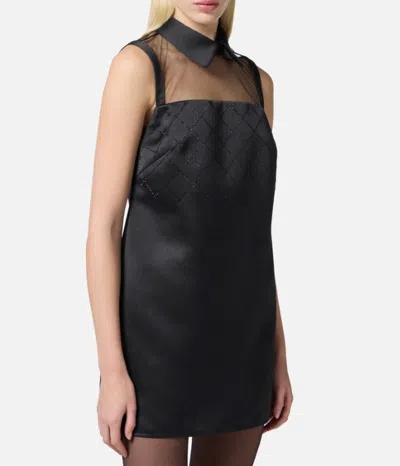 Elisabetta Franchi Duchesse And Tulle Dress With Rhinestone In Black