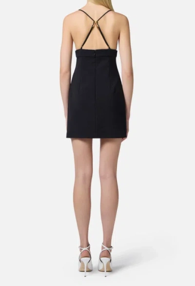 Elisabetta Franchi Plunging Neckline Mini Dress With Lace Detailing And Floral Embellishments In Black