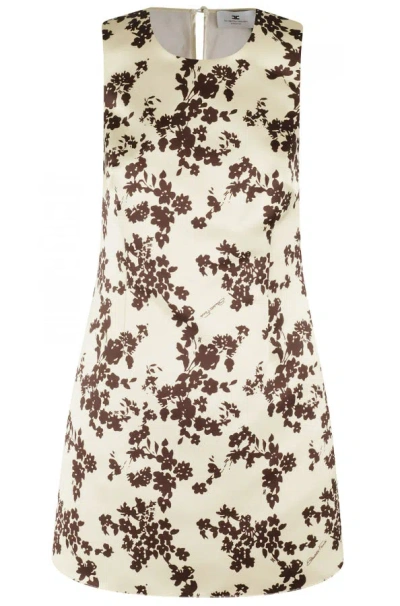 Elisabetta Franchi Dress In Printed Duchesse And Tulle In Brown