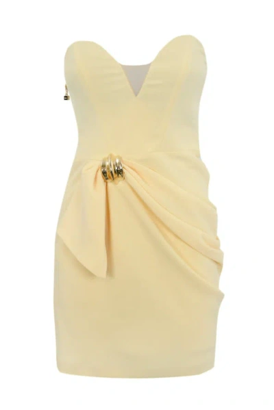 Elisabetta Franchi Crepe Dress With Macro Bow In Gold